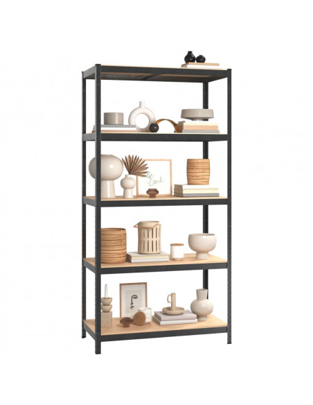 Scaffale Resistente 5 Strati Grigio Acciaio e Legno Multistrato