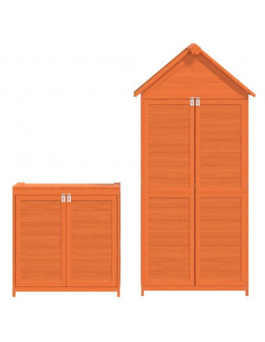 Set Rimessa Attrezzi Giardino 2pz Marrone Legno Massello Pino