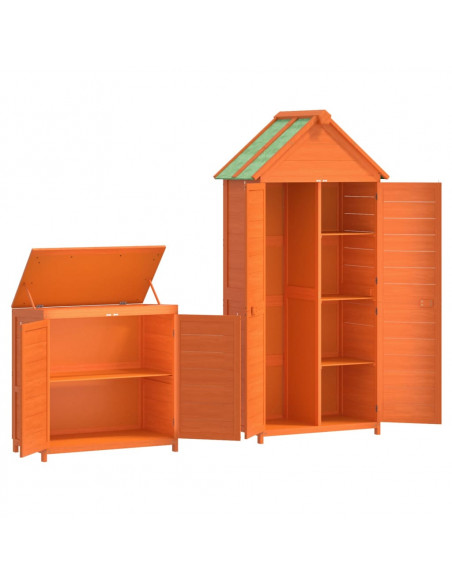 Set Rimessa Attrezzi Giardino 2pz Marrone Legno Massello Pino