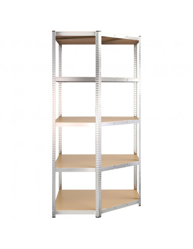 Scaffale Angolare Resistente 5 Strati Argento Acciaio e Legno