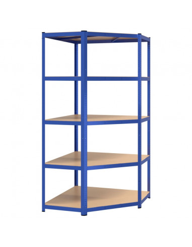 Mensola Angolare 5 Strati Blu in Acciaio e Legno Multistrato