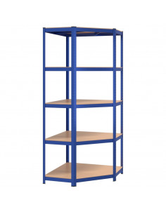 Mensola Angolare 5 Strati Blu in Acciaio e Legno Multistrato 2