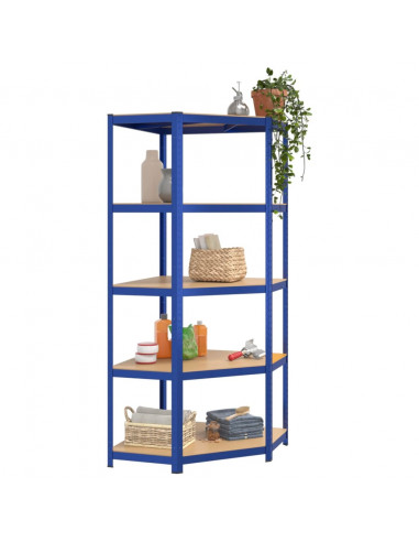 Mensola Angolare 5 Strati Blu in Acciaio e Legno Multistrato