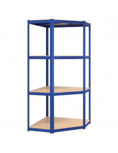 Mensola Angolare 4 Ripiani Blu in Acciaio e Legno Multistrato 2