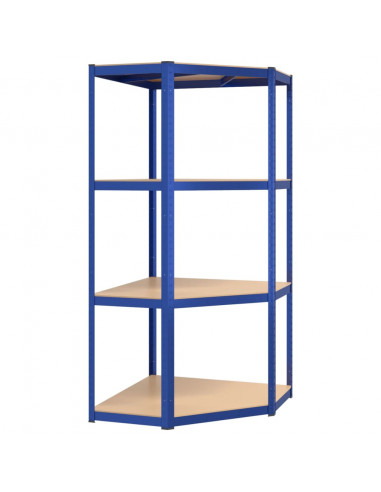 Mensola Angolare 4 Ripiani Blu in Acciaio e Legno Multistrato