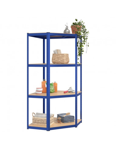 Mensola Angolare 4 Ripiani Blu in Acciaio e Legno Multistrato