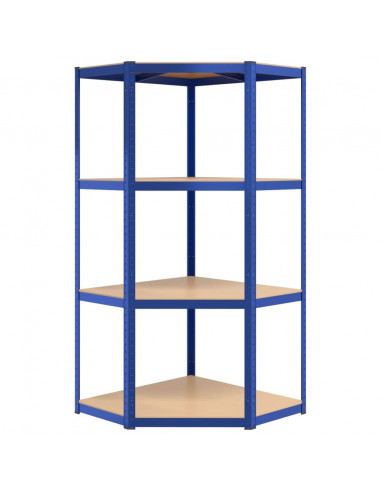 Mensola Angolare 4 Ripiani Blu in Acciaio e Legno Multistrato