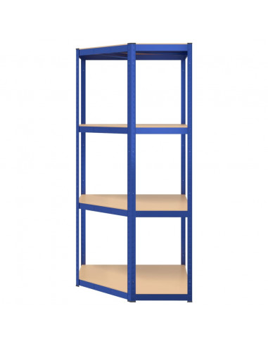 Mensola Angolare 4 Ripiani Blu in Acciaio e Legno Multistrato