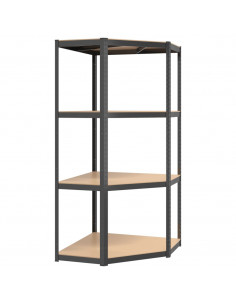 Mensola Angolare 4 Ripiani Antracite Acciaio Legno Multistrato 2