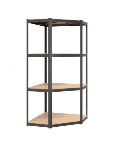 Mensola Angolare 4 Ripiani Antracite Acciaio Legno Multistrato