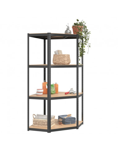 Mensola Angolare 4 Ripiani Antracite Acciaio Legno Multistrato