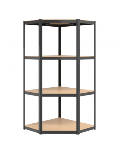 Mensola Angolare 4 Ripiani Antracite Acciaio Legno Multistrato