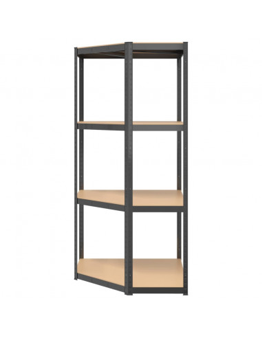 Mensola Angolare 4 Ripiani Antracite Acciaio Legno Multistrato
