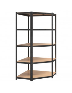 Scaffale Angolare Resistente 5 Ripiani Grigio Acciaio e Legno 2