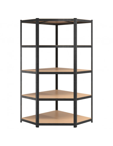 Scaffale Angolare Resistente 5 Ripiani Grigio Acciaio e Legno