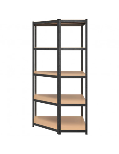 Scaffale Angolare Resistente 5 Ripiani Grigio Acciaio e Legno