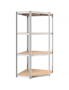 Mensola Angolare 4 Ripiani Argento Acciaio e Legno Multistrato 2