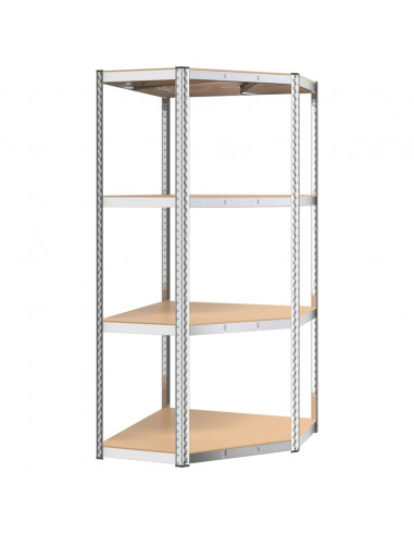 Mensola Angolare 4 Ripiani Argento Acciaio e Legno Multistrato