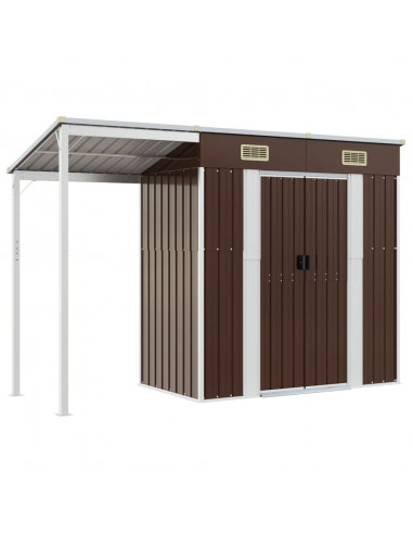 Capanno Giardino Tetto Esteso Marrone 277x110,5x181cm Acciaio
