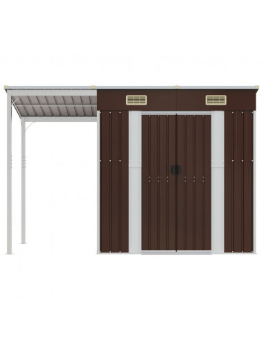 Capanno Giardino Tetto Esteso Marrone 277x110,5x181cm Acciaio