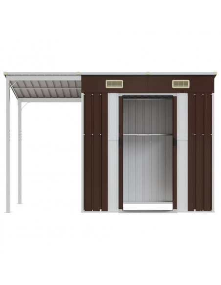 Capanno Giardino Tetto Esteso Marrone 277x110,5x181cm Acciaio
