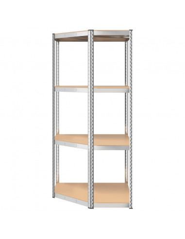 Mensola Angolare 4 Ripiani Argento Acciaio e Legno Multistrato