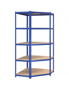 Mensola Angolare 5 Strati Blu in Acciaio e Legno Multistrato 2