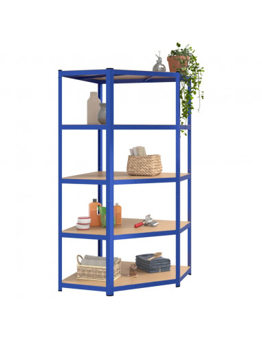 Mensola Angolare 5 Strati Blu in Acciaio e Legno Multistrato