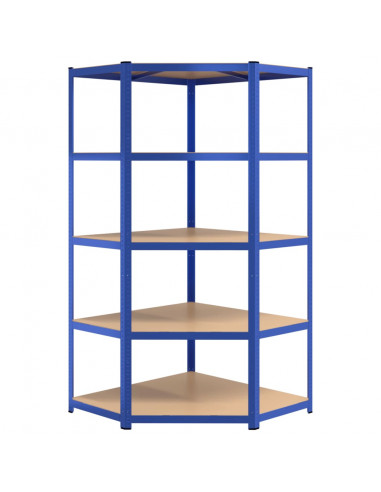 Mensola Angolare 5 Strati Blu in Acciaio e Legno Multistrato