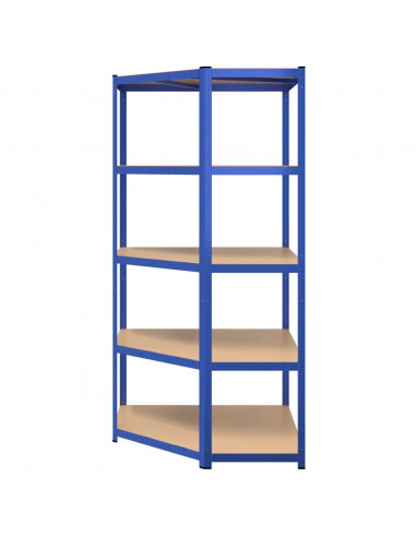 Mensola Angolare 5 Strati Blu in Acciaio e Legno Multistrato