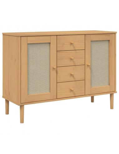 Credenza SENJA Aspetto Rattan 112x40x80 cm Legno Massello Pino