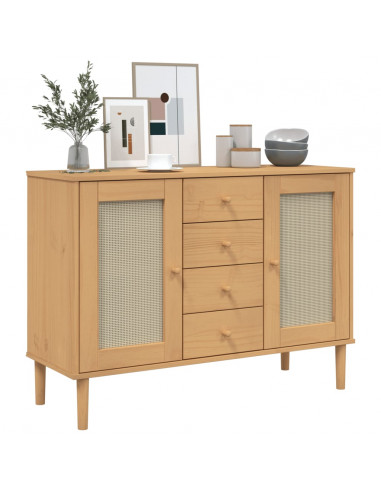 Credenza SENJA Aspetto Rattan 112x40x80 cm Legno Massello Pino