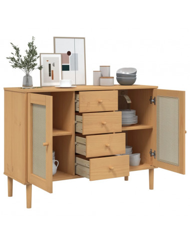 Credenza SENJA Aspetto Rattan 112x40x80 cm Legno Massello Pino