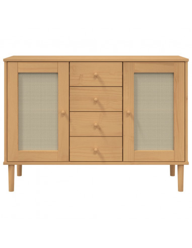 Credenza SENJA Aspetto Rattan 112x40x80 cm Legno Massello Pino
