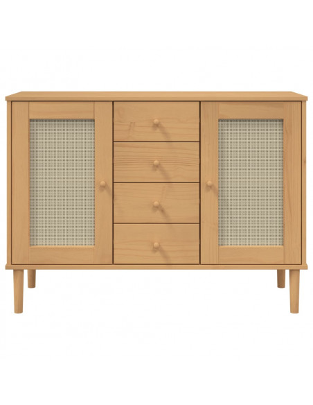 Credenza SENJA Aspetto Rattan 112x40x80 cm Legno Massello Pino