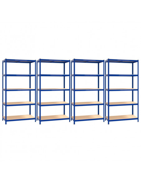 Scaffali a 5 Ripiani 4 pz Blu in Acciaio e Legno Multistrato