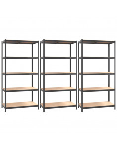 Mensole 5 Strati 3 pz Antracite in Acciaio e Legno Multistrato 2