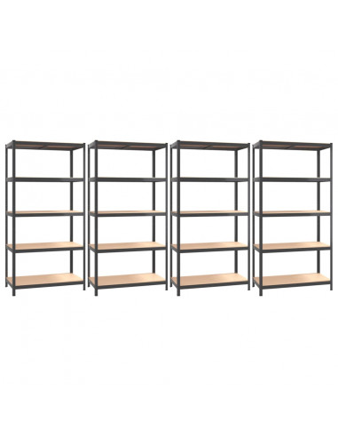 Scaffali 5 Ripiani 4pz Antracite in Acciaio e Legno Multistrato