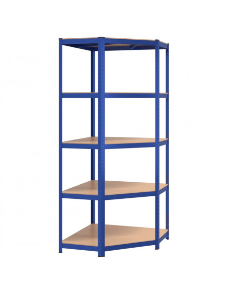 Scaffali a 5 Ripiani 5 pz Blu in Acciaio e Legno Multistrato