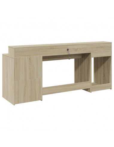 Scrivania con Luci LED Rovere Sonoma 200x55x91cm in Truciolato