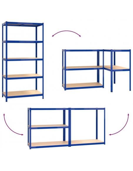 Scaffali a 5 Ripiani 5 pz Blu in Acciaio e Legno Multistrato