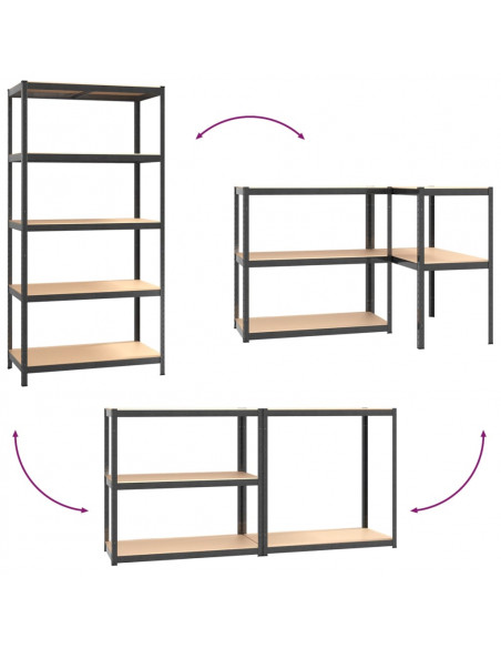 Scaffali Resistenti 5 Ripiani 2pz Grigio Acciaio e Multistrato