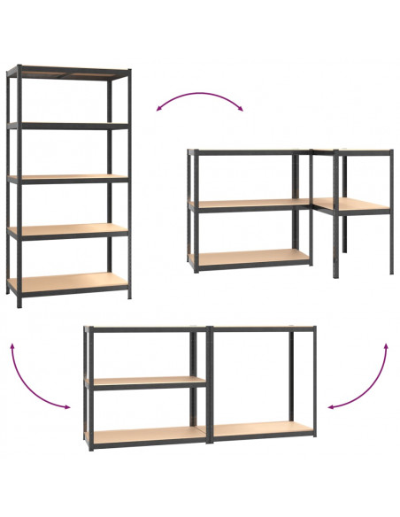 Scaffali Resistenti 5 Ripiani 2pz Grigio Acciaio e Multistrato
