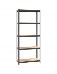 Mensola Portaoggetti 5 Strati Antracite in Acciaio e Legno 2