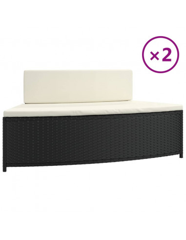 Panche per Spa con Cuscini 2 pz in Polyrattan Nero