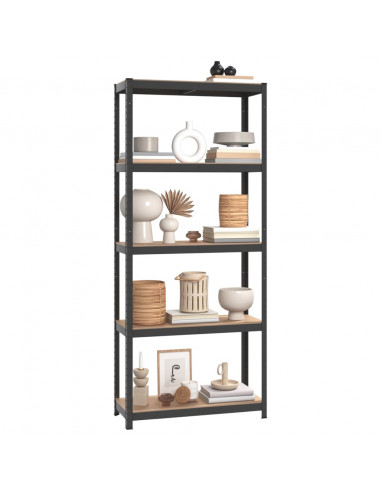 Mensola Portaoggetti 5 Strati Antracite in Acciaio e Legno