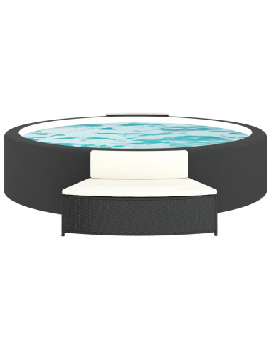 Panche per Spa con Cuscini 2 pz in Polyrattan Nero