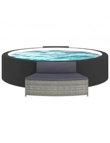 Panche per Spa con Cuscini 2 pz in Polyrattan Grigio