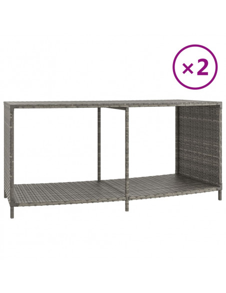 Scaffali Portaoggetti 2 pz in Polyrattan Grigio
