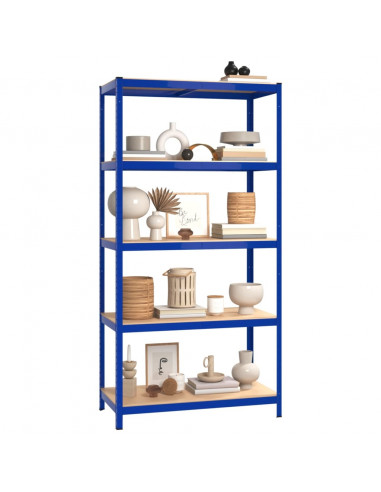Mensola 5 Strati Blu in Acciaio e Legno Multistrato